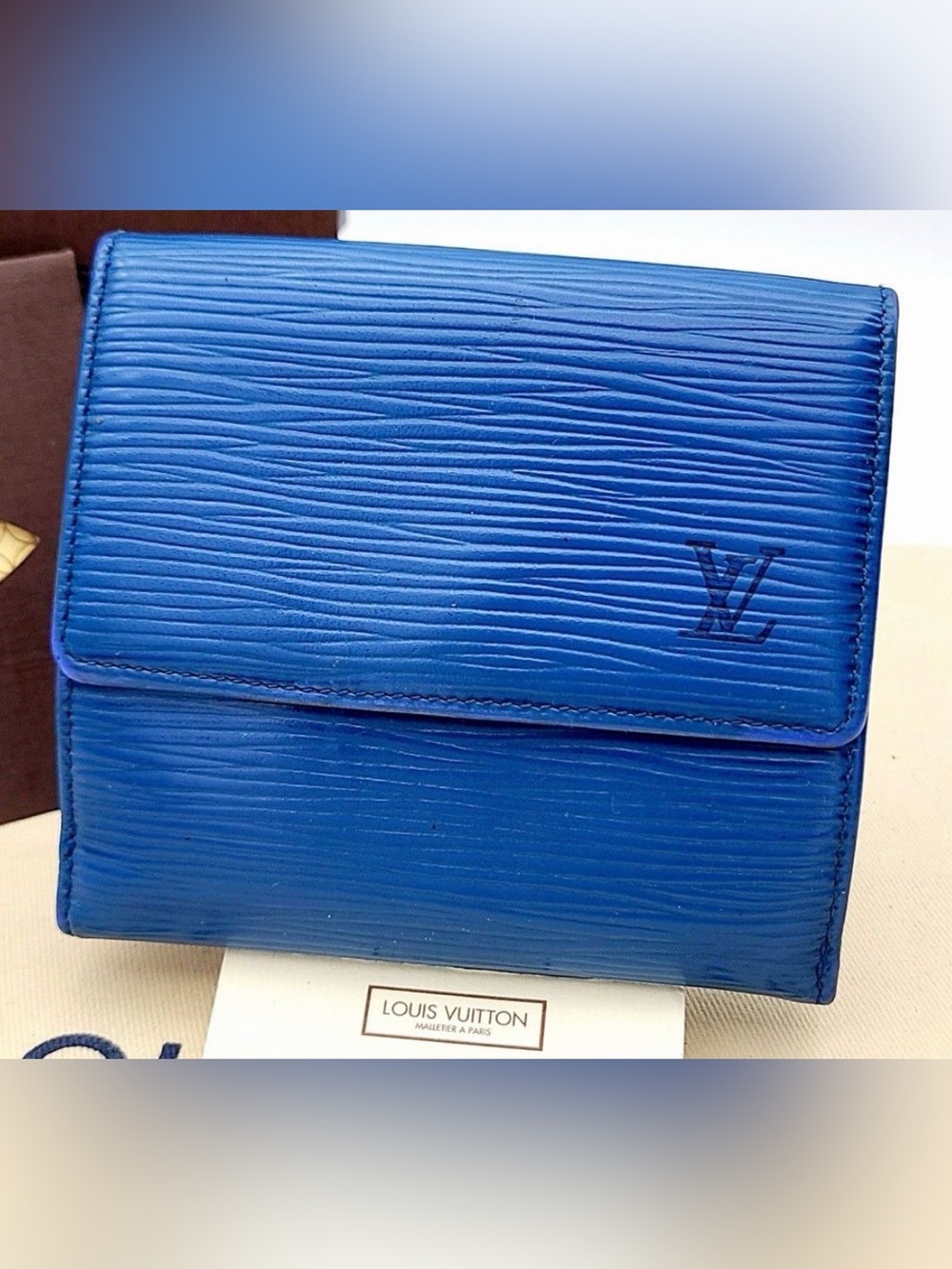 Louis Vuitton Epi Tri-fold Wallet Portemonnaie Bifold Card Holder Blue M63485